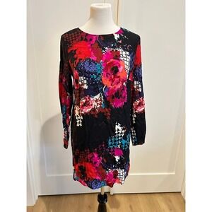 WAYF Womens Long Sleeve Floral Print Shift Dress S Black Red Pink NWT Blue Multi